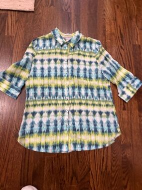 Chico's Blue & Green Tie-Dye Button Down Shirt